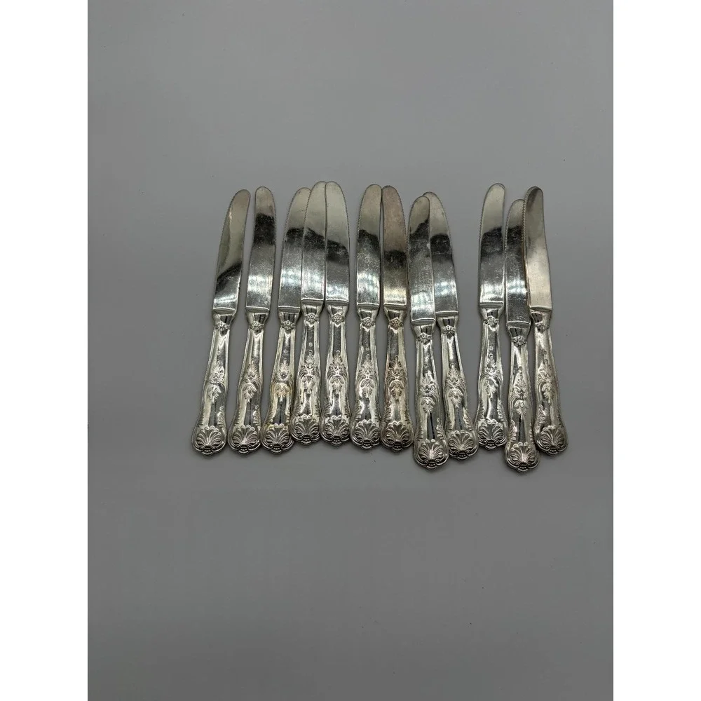 Set of 12 Silver Plated Ornate Handle Butter Knives Spreaders‎